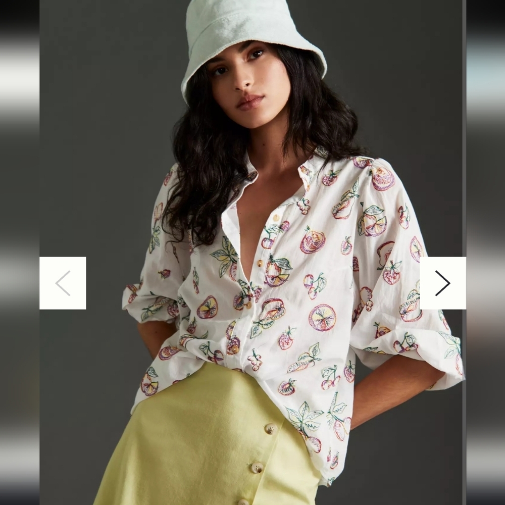 Pilcro Bella Embroidered Fruits Blouse